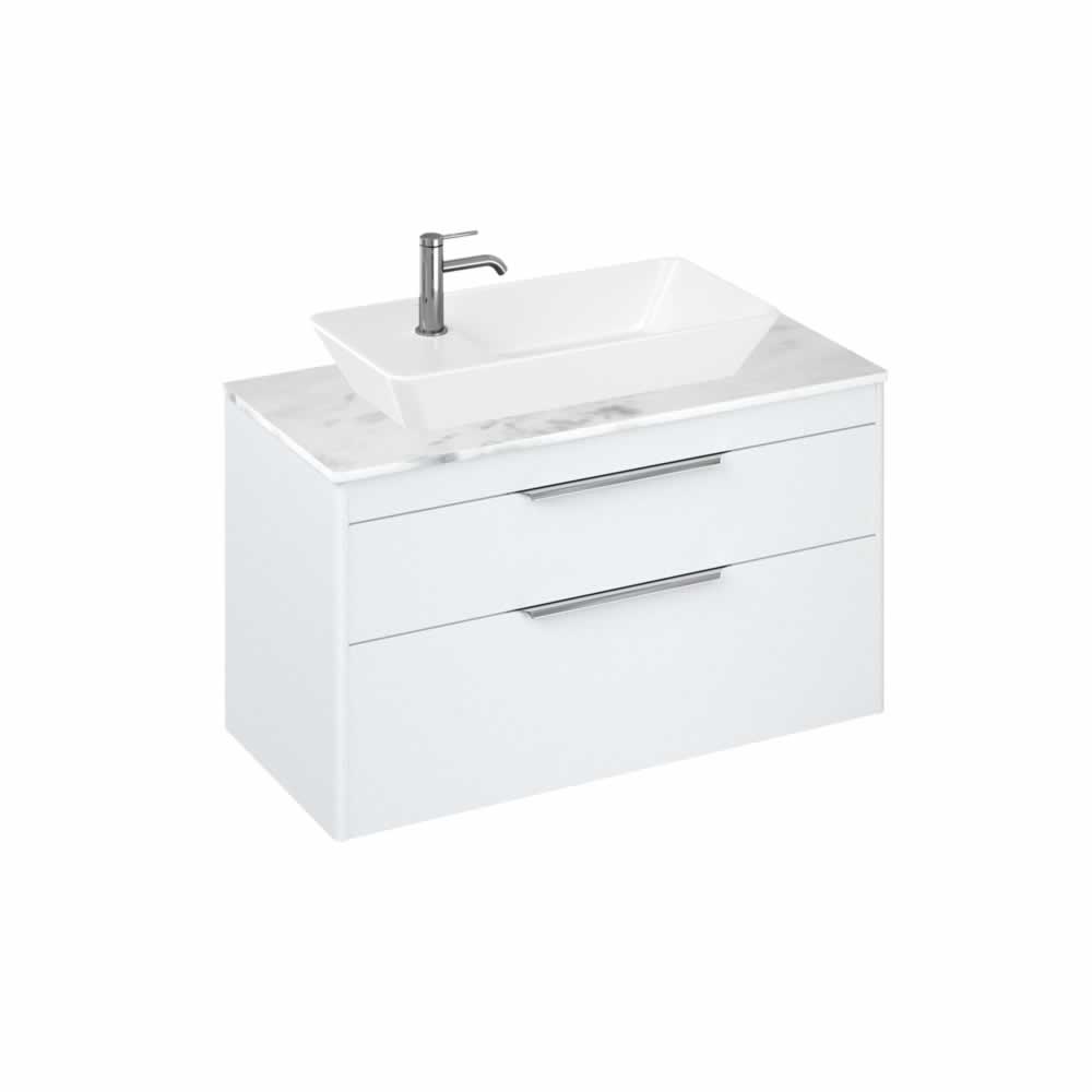 Shoreditch 100cm double drawer Matt White with Carrara White Worktop and Yacht Countertop Basin